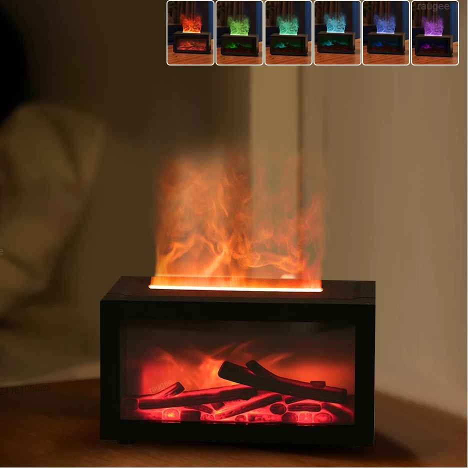 Fireplace Air Aroma Humidifier With Colorful Night Light