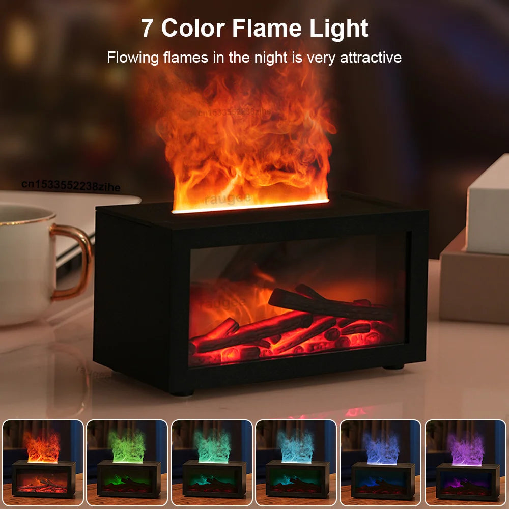 Fireplace Air Aroma Humidifier With Colorful Night Light